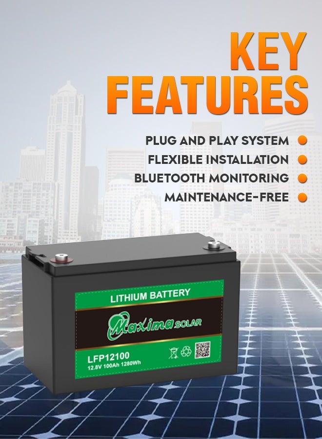 Maxima Lithium Battery 12V 100Ah SBM-LFP-12.8-LI-100 – LiFePO4 Deep Cycle, Long Life, Lightweight, Solar, RV & Backup Power Solution - Image 3
